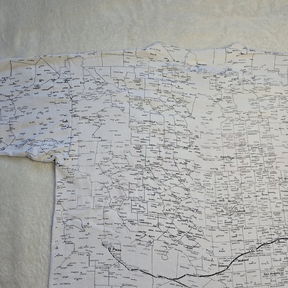 Vintage Texas Road Map T Shirt Mens Medium White AOP All Over Print Made In USA - Picture 6 of 8